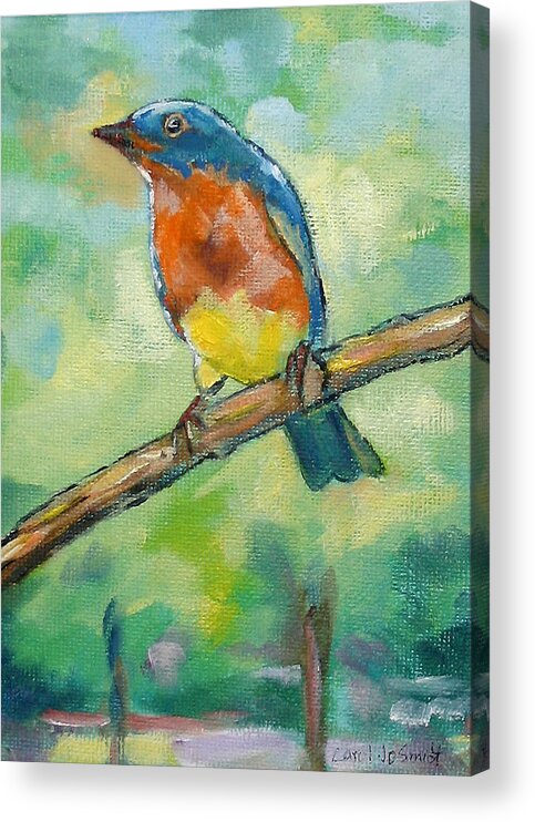 Blue Bird Acrylic Print featuring the painting Blue Bird 2 by Carol Jo Smidt