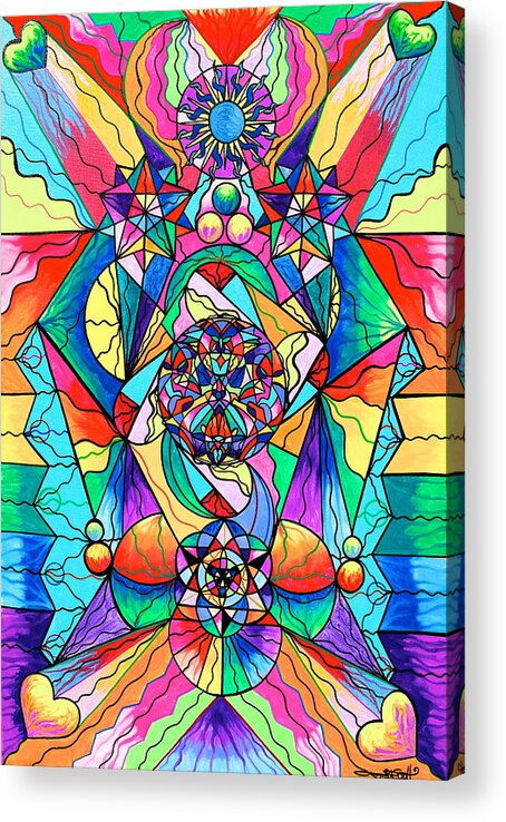 Vibration Acrylic Print featuring the painting Blue Ray Transcendence Grid by Teal Eye Print Store