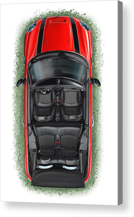 Bmw Acrylic Print featuring the digital art BMW Mini Cooper S Cabrio Red by David Kyte