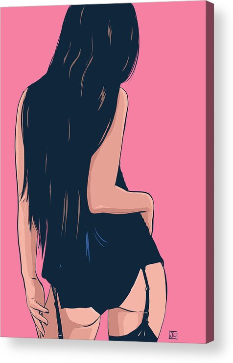 Sexy Girl Acrylic Print featuring the drawing Brunette in Black by Giuseppe Cristiano