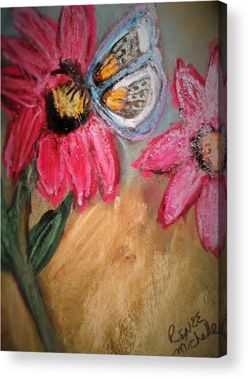 Butterfly Acrylic Print featuring the pastel Butterfly Breakfast by Renee Michelle Wenker