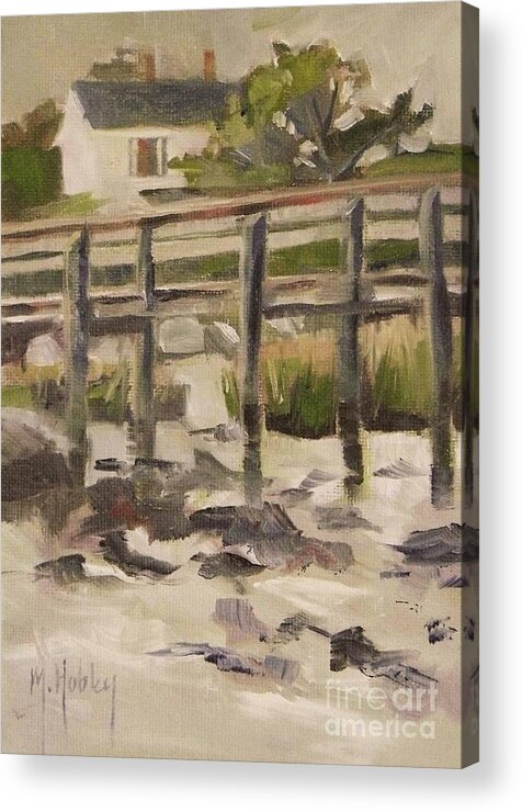 Doodlefly Acrylic Print featuring the painting By the Dock by Mary Hubley