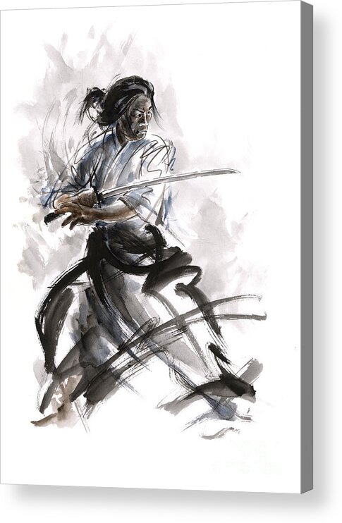Samurai Watercolor Framed Prints Acrylic Print featuring the painting Calligraphy style. by Mariusz Szmerdt