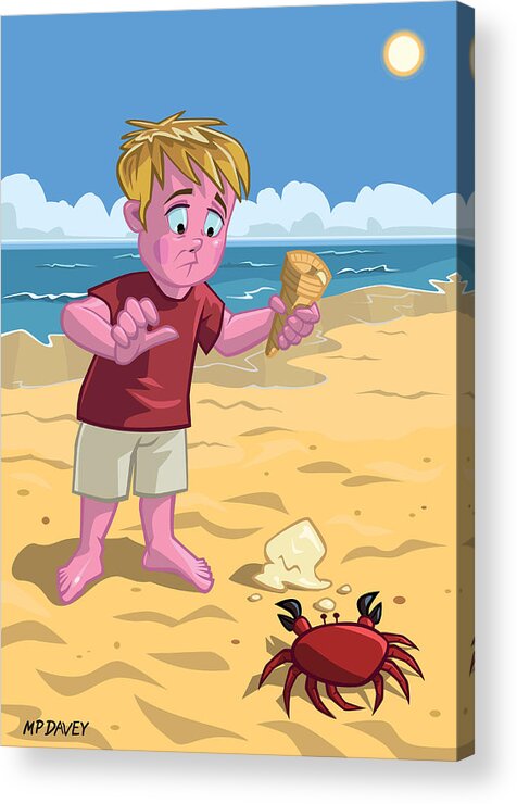 Beach Acrylic Print featuring the digital art Cartoon Boy With Crab On Beach by Martin Davey