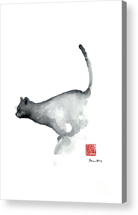 Grey Cat Painting Acrylic Print featuring the painting Grey Cat Painting, Watercolor Cat Print, Jumping Cat Paintings, Cat Artwork, Cat Wall Poster, Cat by Mariusz Szmerdt