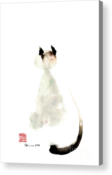 Cat Acrylic Print featuring the painting CAT Little Kittlen Syjamese White Cappuccino Black Grey Brown Meow watercolor painting by Mariusz Szmerdt