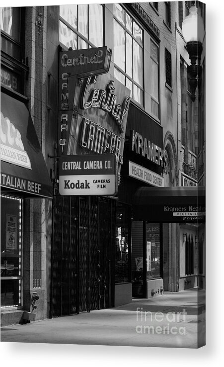 Chicago Acrylic Print featuring the photograph Central Camera Chicago - Black and White by Frank J Casella