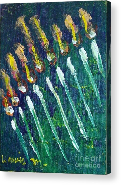 Chanukah Acrylic Print featuring the painting Chanukiah in the dark by Laurie Morgan