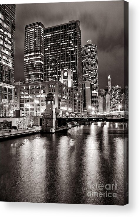 City Scene Acrylic Print featuring the photograph Across the Chicago River at Night by Brett Maniscalco