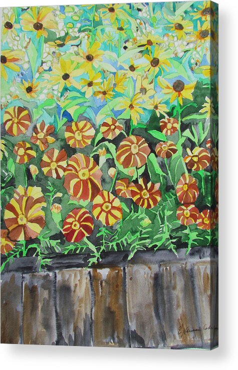 Childlike Flowers Acrylic Print featuring the painting Childlike Flowers by Esther Newman-Cohen