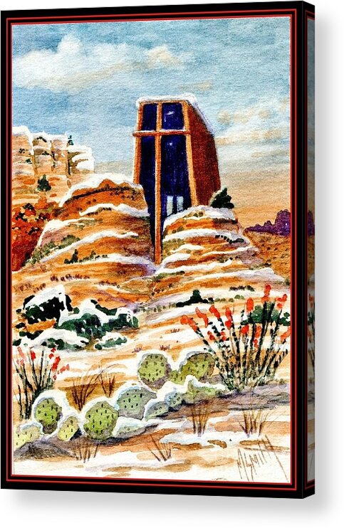 Chapel Of The Holy Cross Acrylic Print featuring the painting Christmas In Sedona by Marilyn Smith