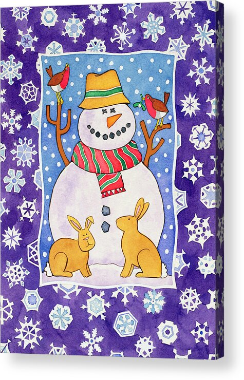 Snowman Acrylic Print featuring the painting Christmas Snowflakes by Cathy Baxter