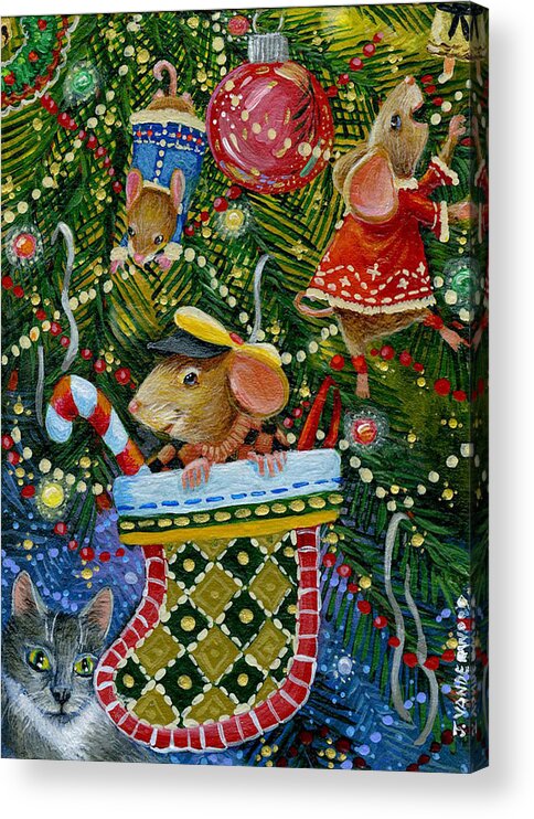 Mouse Acrylic Print featuring the painting Christmas Tree Fun by Jacquelin L Westerman