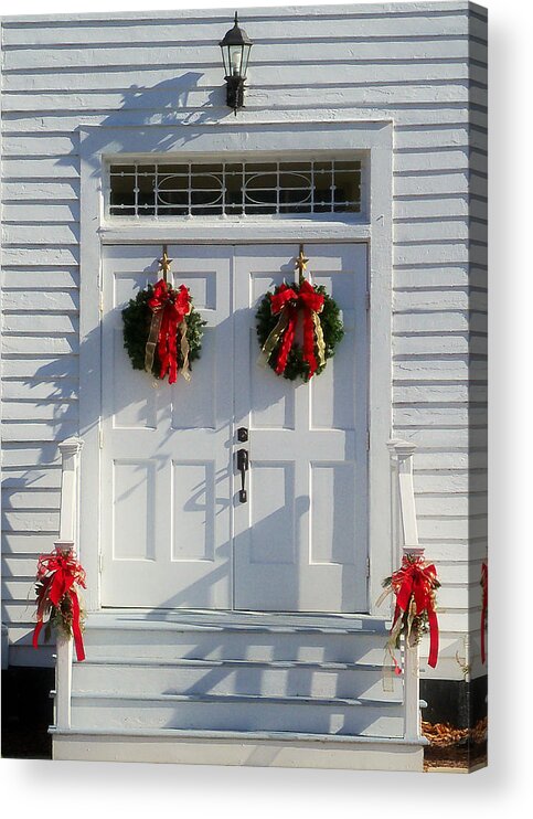 Victor Montgomery Acrylic Print featuring the photograph Church Doors At Christmas by Vic Montgomery