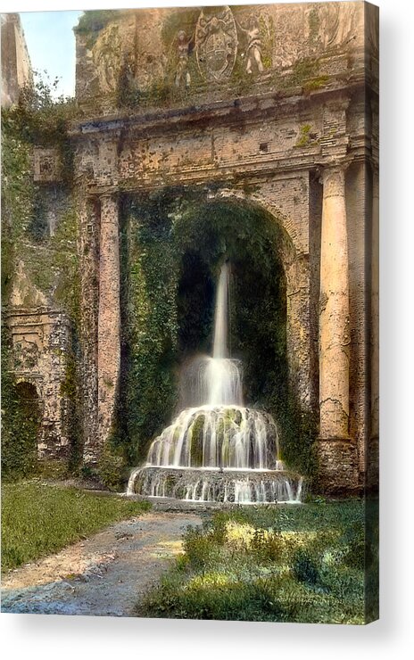 Tranquil Acrylic Print featuring the photograph Columns and Waterfall by Terry Reynoldson