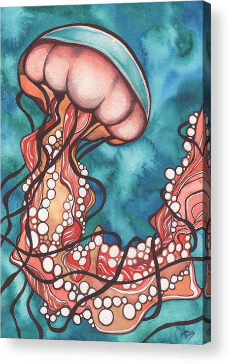 Jellyfish Acrylic Print featuring the painting Coral Sea Nettle Jellyfish by Tamara Phillips