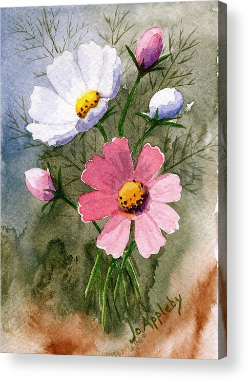 Jo Appleby Acrylic Print featuring the painting Cosmos Blooms by Jo Appleby