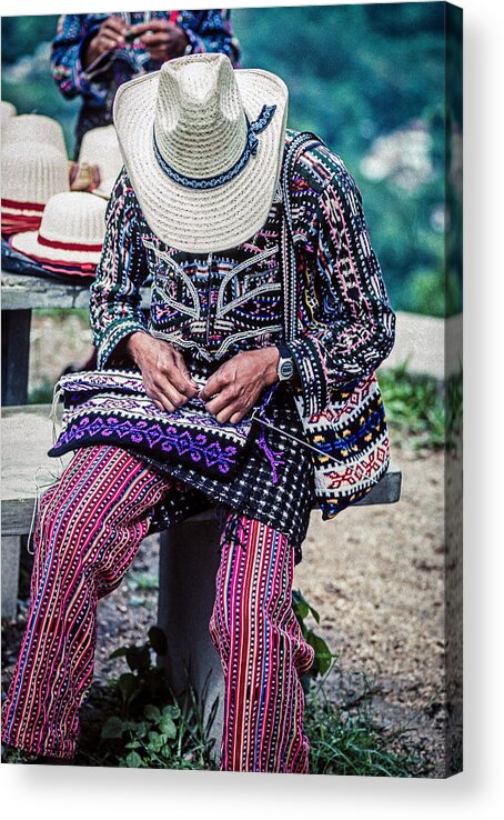 Cachikel Acrylic Print featuring the photograph Crocheting Bags by Tina Manley