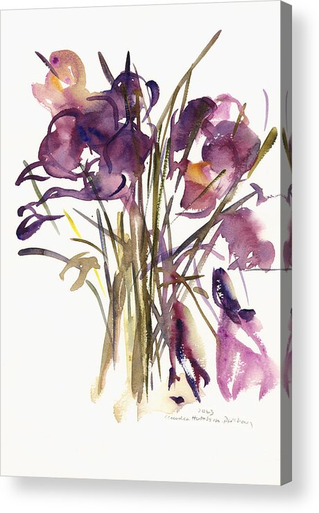 Crocuses Acrylic Print featuring the painting Crocus by Claudia Hutchins-Puechavy