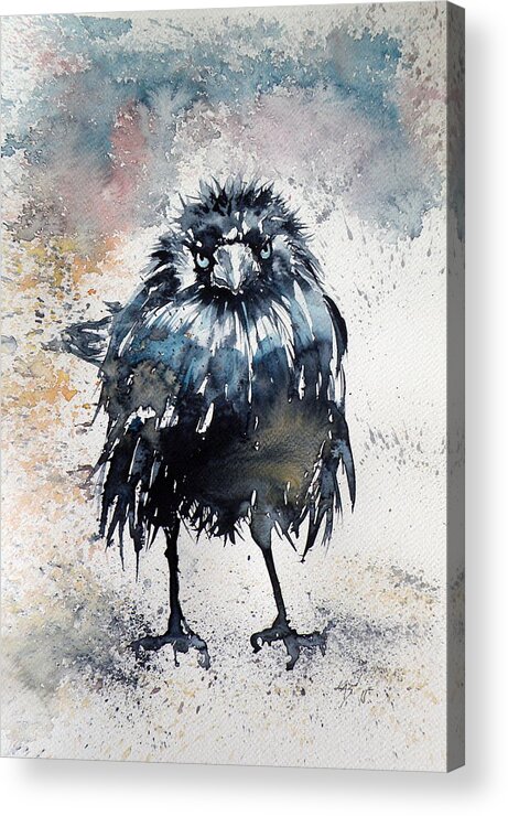 Crow Acrylic Print featuring the painting Crow after rain by Kovacs Anna Brigitta