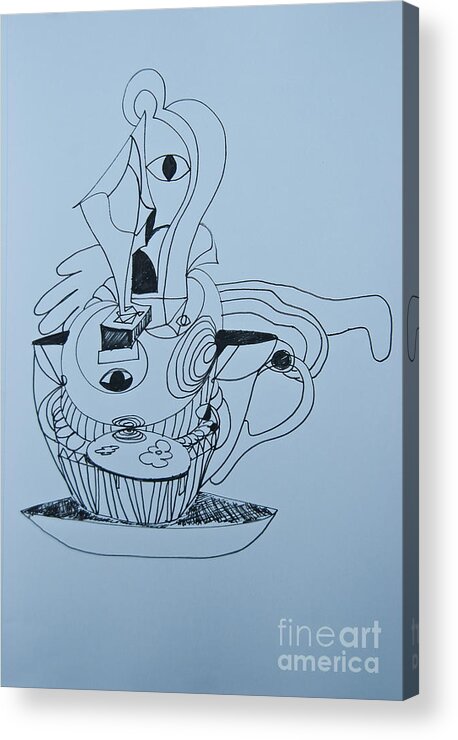 Doodle Acrylic Print featuring the painting Cup Cake - Doodle by James Lavott