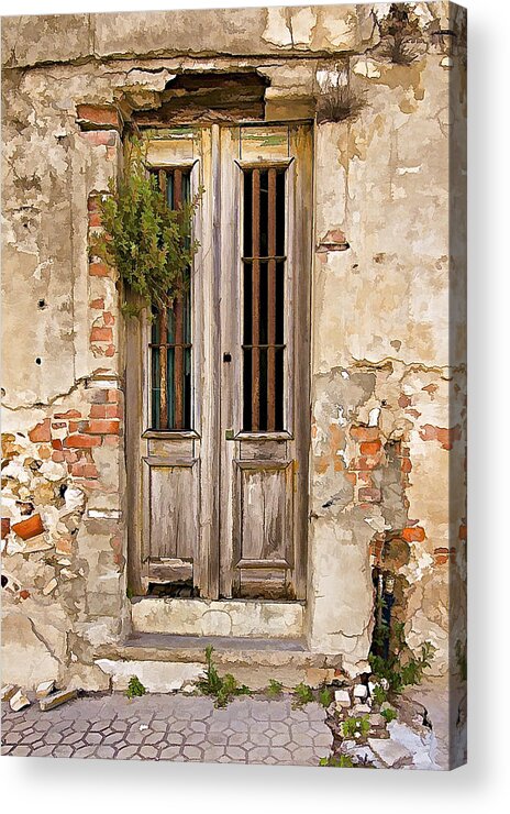 Brick Acrylic Print featuring the photograph Dilapidated Brown Wood Door of Portugal by David Letts