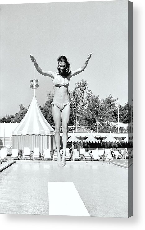Personality Acrylic Print featuring the photograph Donna Garrett Jumping On Diving Board by William Connors