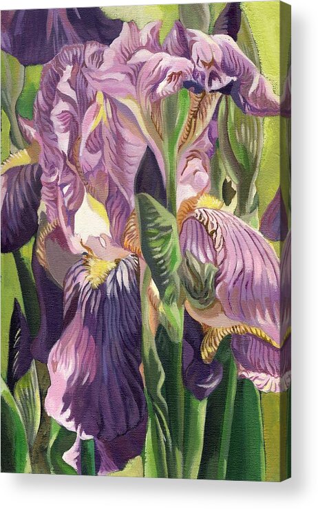  Double Purple Iris Acrylic Print featuring the painting Double purple Irises -painting by Alfred Ng