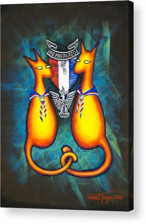 Kansas Kats Acrylic Print featuring the painting Eagle Scout Kats by Laurie Tietjen