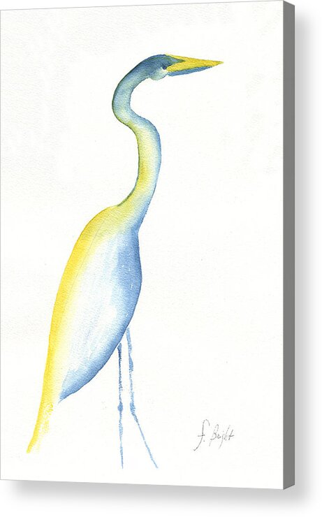 Watercolor Painting Acrylic Print featuring the painting Egret's Glance by Frank Bright