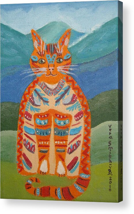 Red Cat Acrylic Print featuring the painting Egyptian Don Juan by Vera Smith