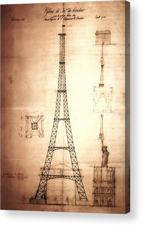 First Acrylic Print featuring the digital art Eiffel Tower Design by Bill Cannon