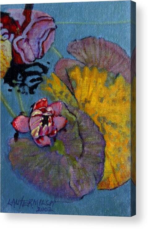 Water Lily Acrylic Print featuring the painting Fall Lily by John Lautermilch