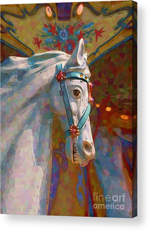 Carousel Acrylic Print featuring the photograph fantasy carousel horse - Carousel Lights by Sharon Hudson