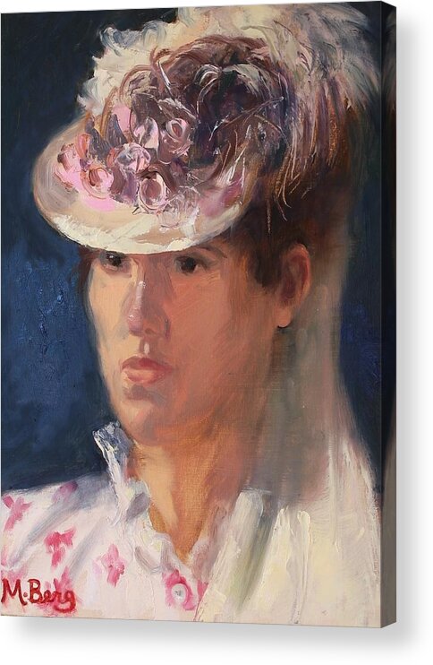 Portrait Acrylic Print featuring the painting Feathery Hat by Marian Berg