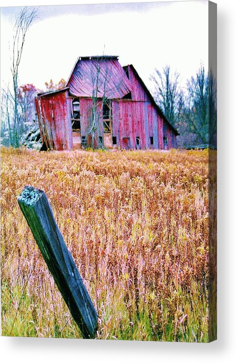Fence Post And Barn Acrylic Print featuring the photograph Fence Post and Barn by Daniel Thompson