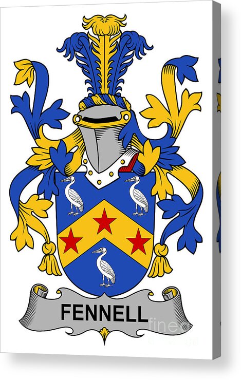 Fennell Acrylic Print featuring the digital art Fennell Coat of Arms Irish by Heraldry
