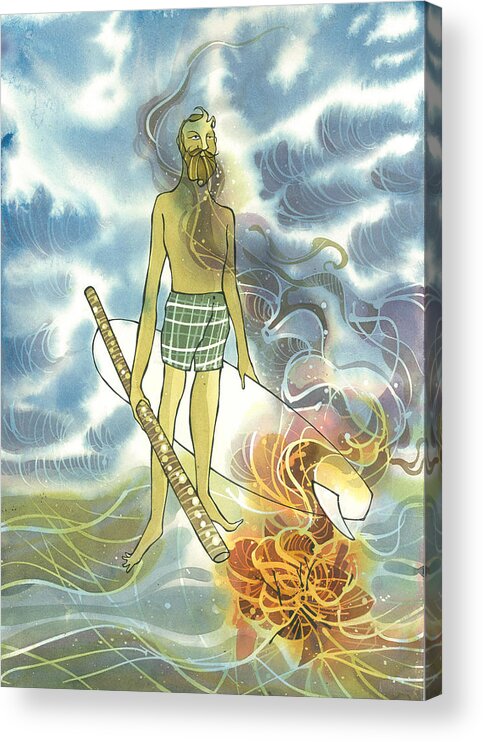 Fine Art Acrylic Print featuring the painting Fire Oz Man by Harry Holiday