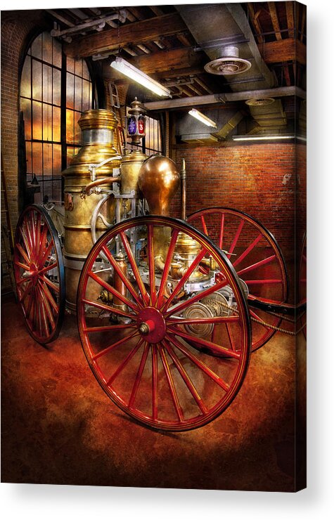 Suburbanscenes Acrylic Print featuring the photograph Fireman - One day a long time ago by Mike Savad