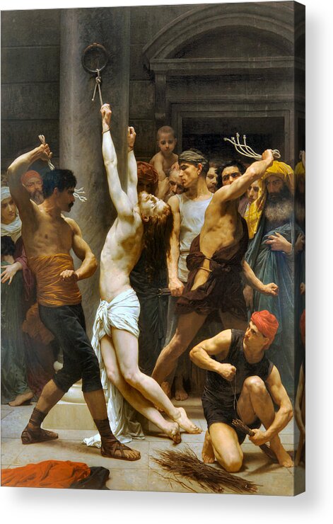 William Adolphe Bouguereau Acrylic Print featuring the painting Flagellation of Christ by William Adolphe Bouguereau