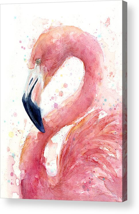 Flamingo Acrylic Print featuring the painting Flamingo Watercolor Painting by Olga Shvartsur