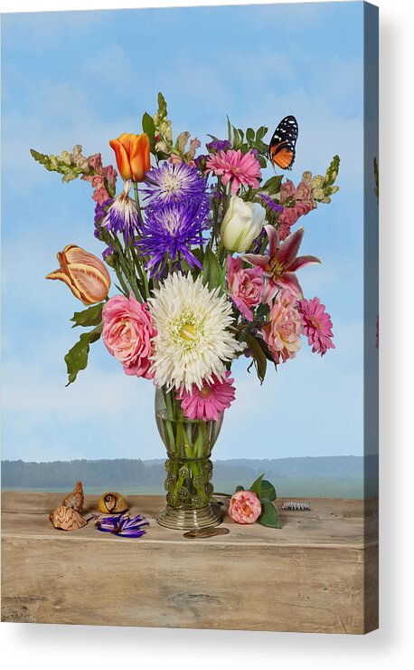 Flower Bouquet Acrylic Print featuring the photograph Flower Bouquet on a Ledge by Levin Rodriguez