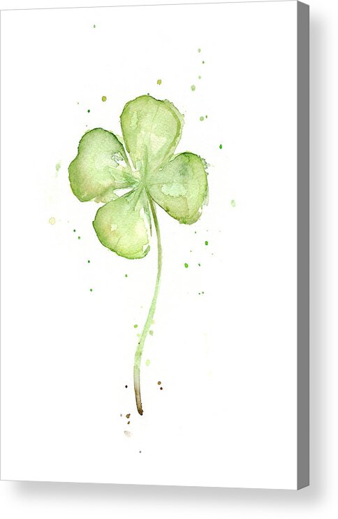 St Patricks Acrylic Print featuring the painting Four Leaf Clover Lucky Charm by Olga Shvartsur