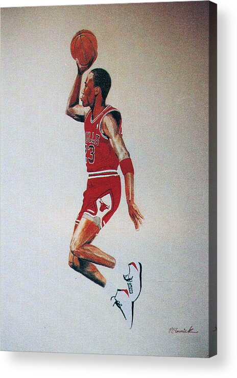 Michael Jordan Acrylic Print featuring the drawing Fresh Air 1984 by Lee McCormick