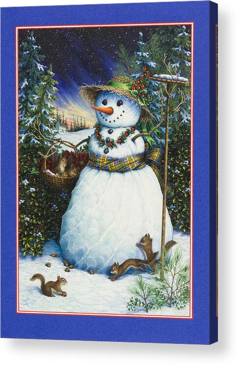 Snowman Acrylic Print featuring the painting Furry Friends by Lynn Bywaters