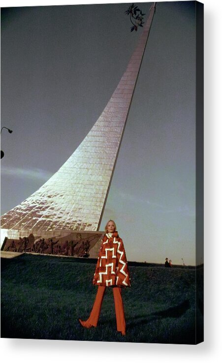 Architecture Acrylic Print featuring the photograph Galya Milovskaya Wearing Fur Cape by Arnaud de Rosnay