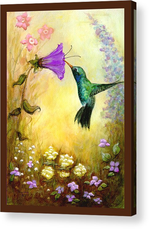 Hummingbird Acrylic Print featuring the mixed media Garden Guest in Brown by Terry Webb Harshman