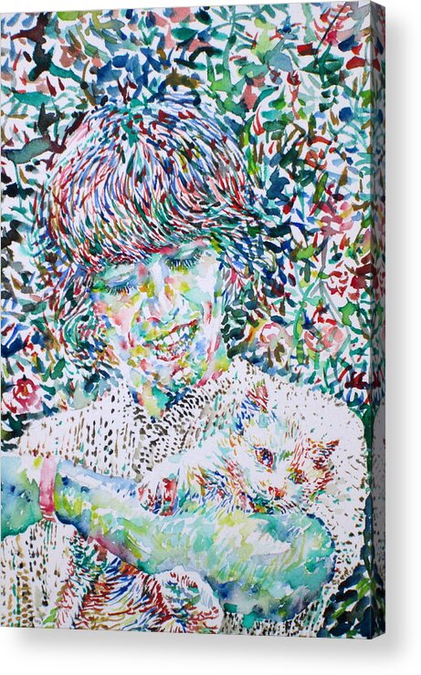 George Acrylic Print featuring the painting GEORGE HARRISON with CAT by Fabrizio Cassetta