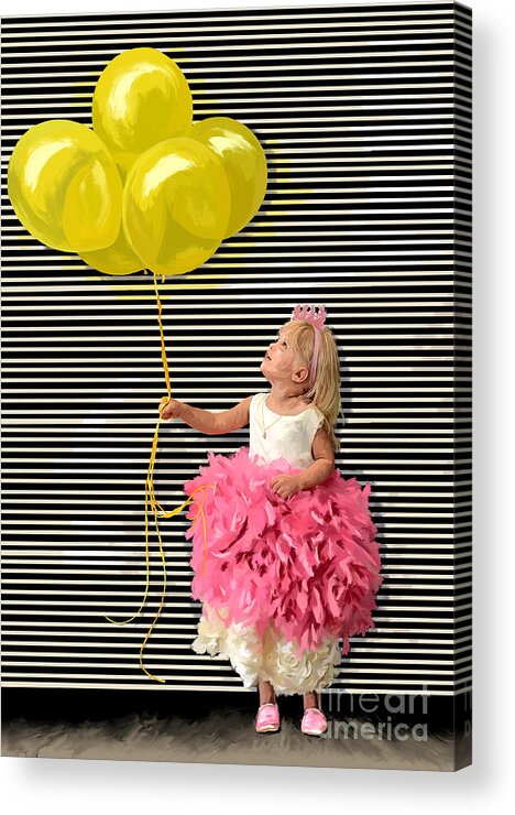 Yellow Balloons Acrylic Print featuring the painting Gillian With Yellow Balloons by Tim Gilliland