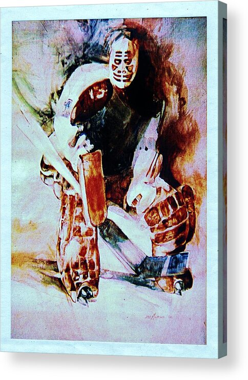 Hockey Acrylic Print featuring the painting Goalie by Dale Michels